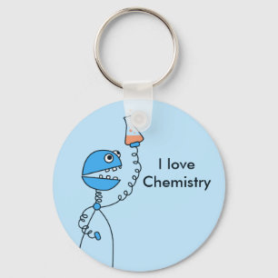 Blue Funny Robot Love Chemistry Personalised Key Ring