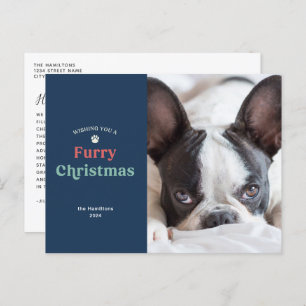 Blue Furry Christmas Pet Holiday Postcard
