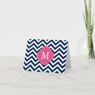 Blue & Fuschia Zigzags Pattern Monogram Note Card