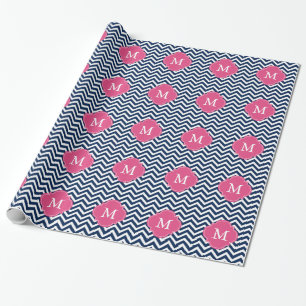 Blue & Fuschia Zigzags Pattern Monogram Wrapping Paper