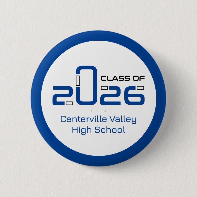 Blue Futuristic Class of 2026 6 Cm Round Badge (Front)