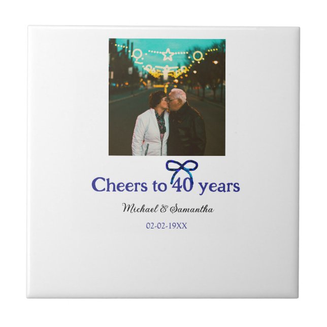 Blue g bow cheers to 40 years anniversary wedding  ceramic tile (Front)
