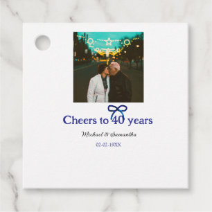 Blue g bow cheers to 40 years anniversary wedding  favour tags