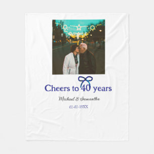 Blue g bow cheers to 40 years anniversary wedding fleece blanket