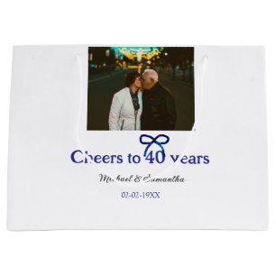 Blue g bow cheers to 40 years anniversary wedding large gift bag