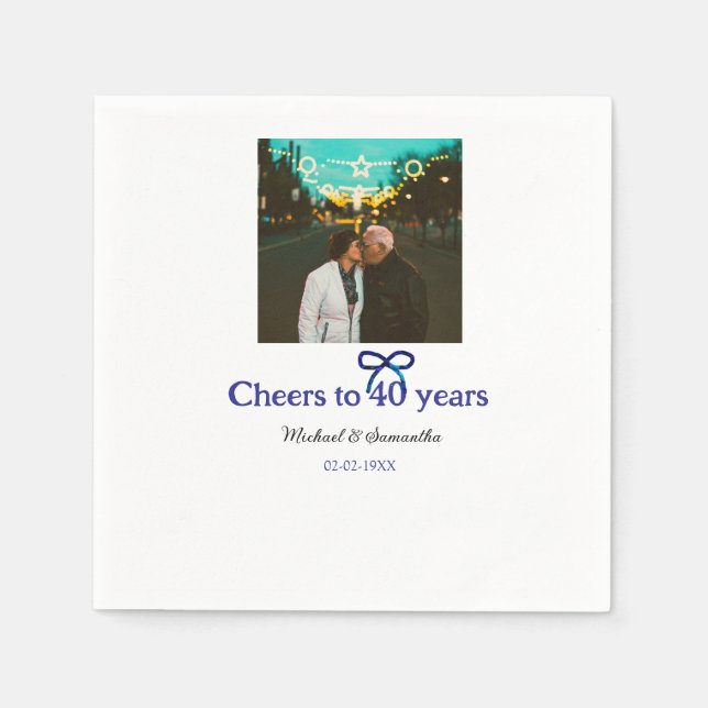 Blue g bow cheers to 40 years anniversary wedding  napkin (Front)