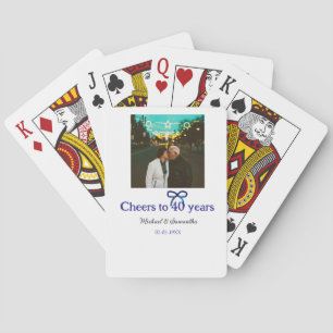 Blue g bow cheers to 40 years anniversary wedding playing cards