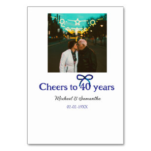 Blue g bow cheers to 40 years anniversary wedding  table number