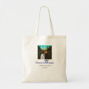 Blue g bow cheers to 40 years anniversary wedding tote bag