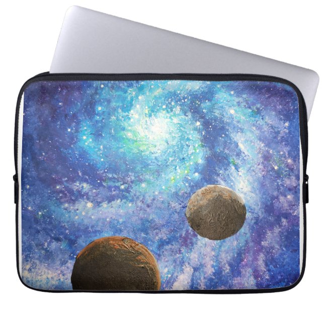 Blue galaxy and planets laptop sleeve (Front)