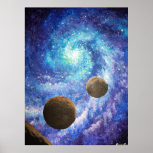 Blue galaxy and planets poster