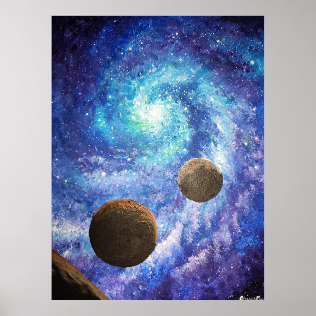 Blue galaxy and planets poster (Front)