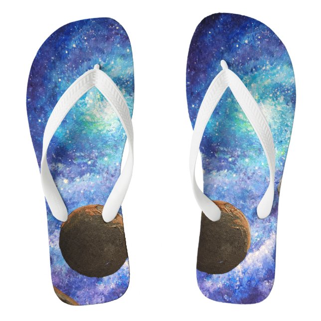 Blue galaxy and planets thongs (Footbed)