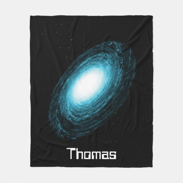 Blue Galaxy and Stars Monogram Fleece Blanket (Front)