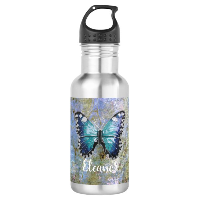Blue Galaxy Butterfly Personalised 710 Ml Water Bottle (Front)