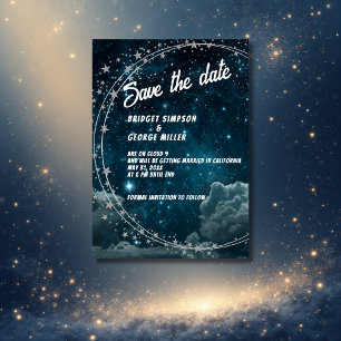 blue galaxy cloud 9 wedding save the date