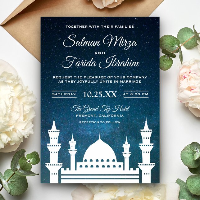 Blue Galaxy Islamic Mosque Wedding Invitation (Creator Uploaded)