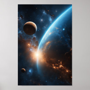 Blue Galaxy Orb Cosmic Stellar Universe Poster