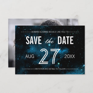 Blue Galaxy Photo Save the Date Cards