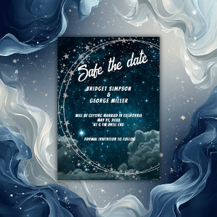 blue galaxy sky wedding safe the date