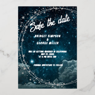 blue galaxy sky wedding safe the date