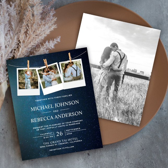 Blue Galaxy Space Photo Budget Wedding Invitation (Creator Uploaded)