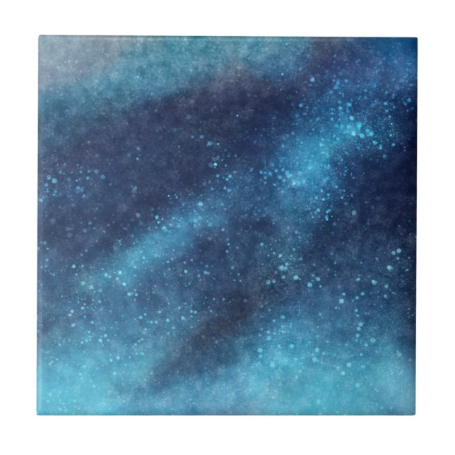 Blue Galaxy Sparkle Abstract Ceramic Tile (Front)