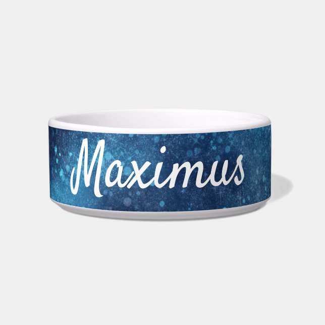 Blue Galaxy Sparkle Abstract Personalised Bowl (Front)