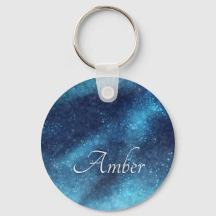 Blue Galaxy Sparkle Abstract Personalised Key Ring
