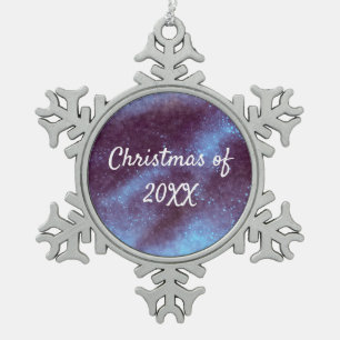 Blue Galaxy Sparkle Abstract Personalised Snowflake Pewter Christmas Ornament