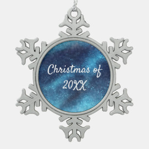 Blue Galaxy Sparkle Abstract Personalised Snowflake Pewter Christmas Ornament