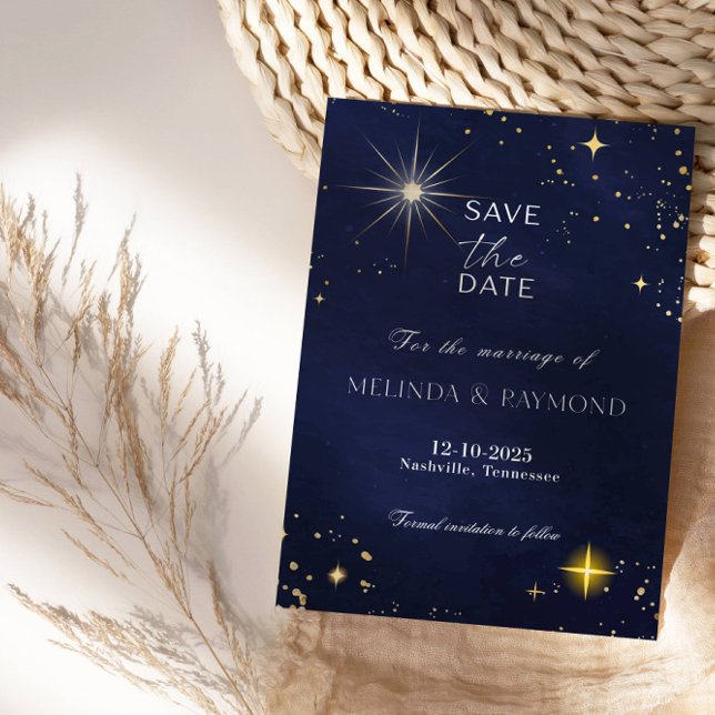 Blue Galaxy Star Save the Date Wedding Card (Creator Uploaded)