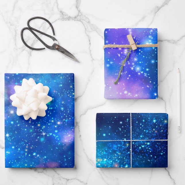 Blue Galaxy Stars Universe Wrapping Paper Sheet (Front)