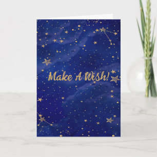 Blue Galaxy With Golden Stars Make A Wish Card