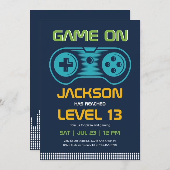 Blue Gaming Video Games Gamer Boy Birthday Invitation (Front/Back)