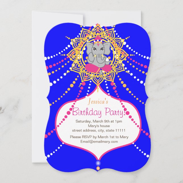 Blue Ganesh Birthday 5" x 7" invitation card- (Front)
