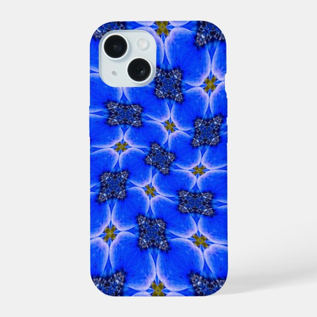 Blue Garden Anemone Pattern iPhone 15 Case (Back)