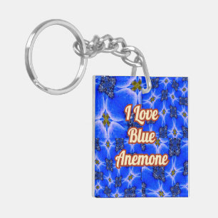 Blue Garden Anemone Pattern Key Ring