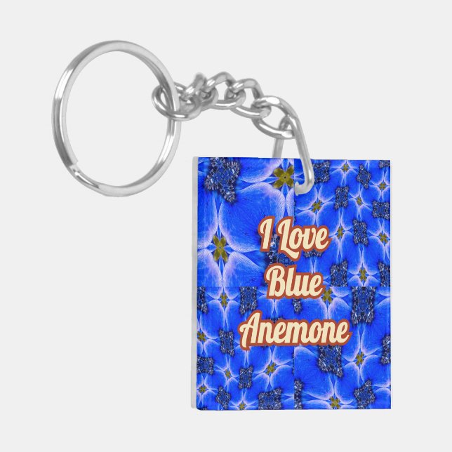 Blue Garden Anemone Pattern Key Ring (Front Left)