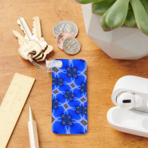Blue Garden Anemone Pattern Key Ring