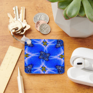 Blue Garden Anemone Pattern Key Ring