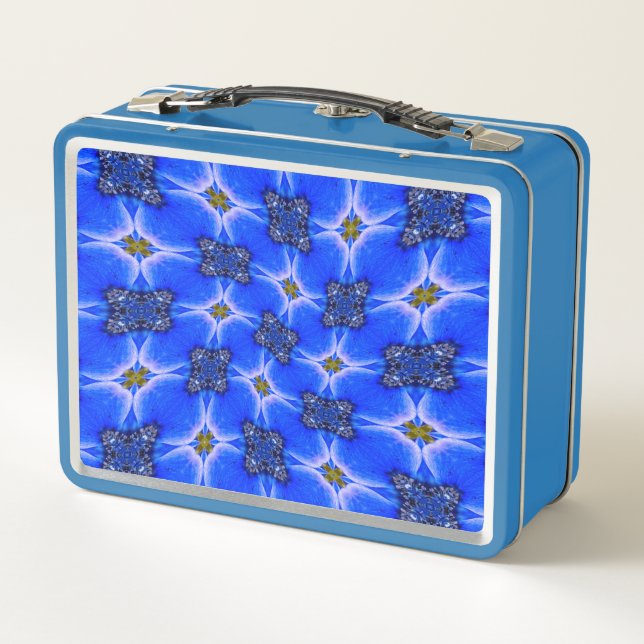Blue Garden Anemone Pattern Metal Lunch Box (Back)