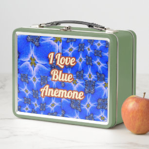 Blue Garden Anemone Pattern Metal Lunch Box