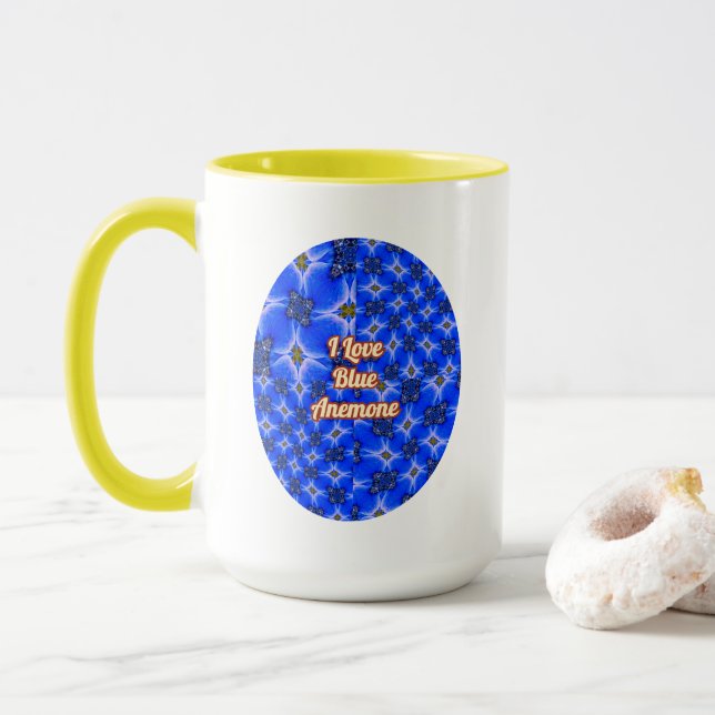 Blue Garden Anemone Pattern Mug (With Donut)