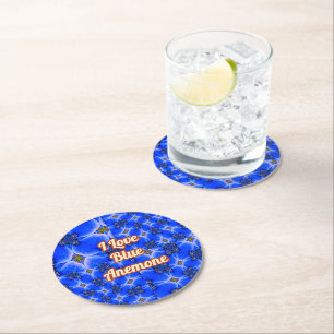 Blue Garden Anemone Pattern Round Paper Coaster