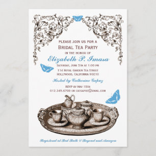 Blue Garden Bridal Tea Party Invitations