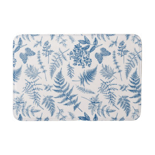 Blue Garden Butterfly & Floral Garden Pattern Bath Mat