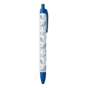 Blue Garden Butterfly & Floral Garden Pattern Black Ink Pen