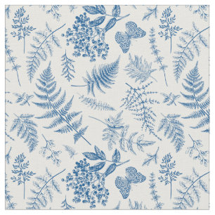 Blue Garden Butterfly & Floral Garden Pattern Fabric