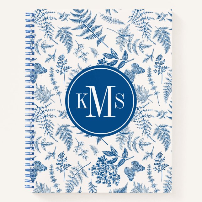 Blue Garden Butterfly & Floral Garden Pattern Notebook (Front)